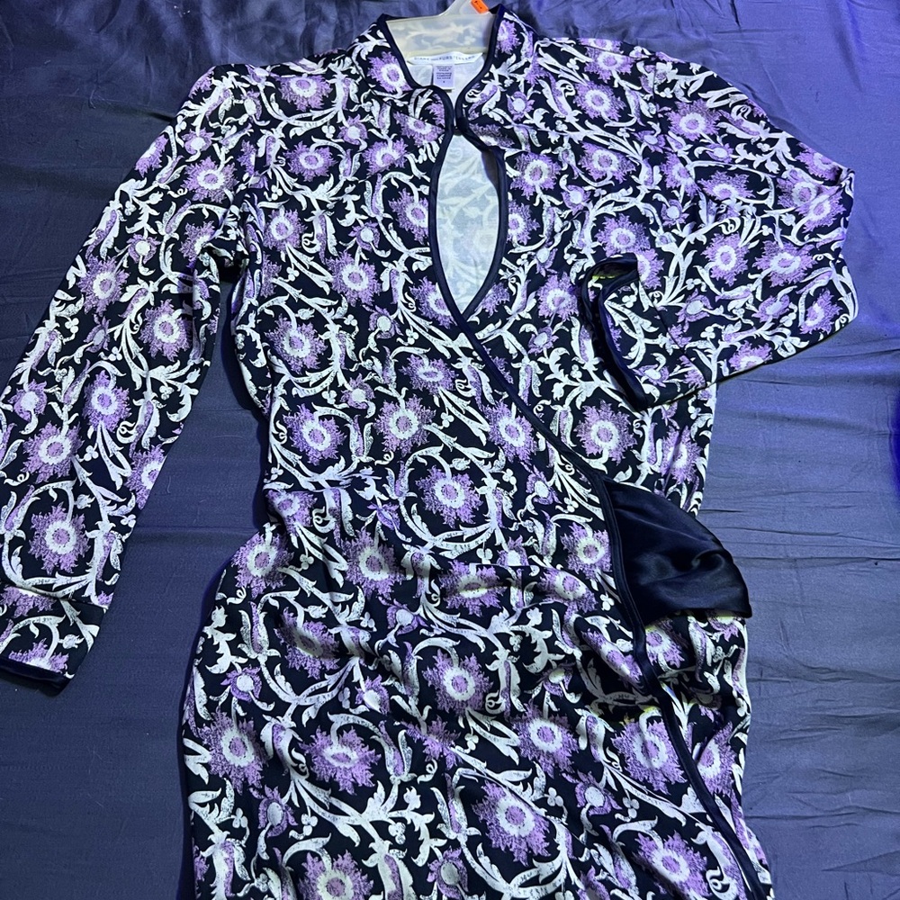 Diane Von Furstenburg Floral Purple and Black Women's Dress